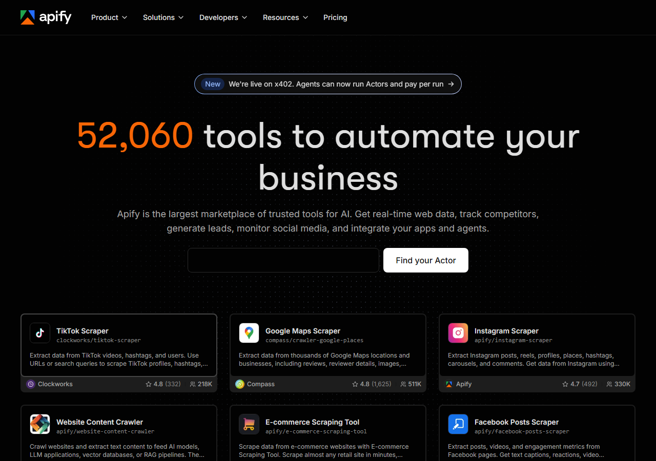 Apify homepage